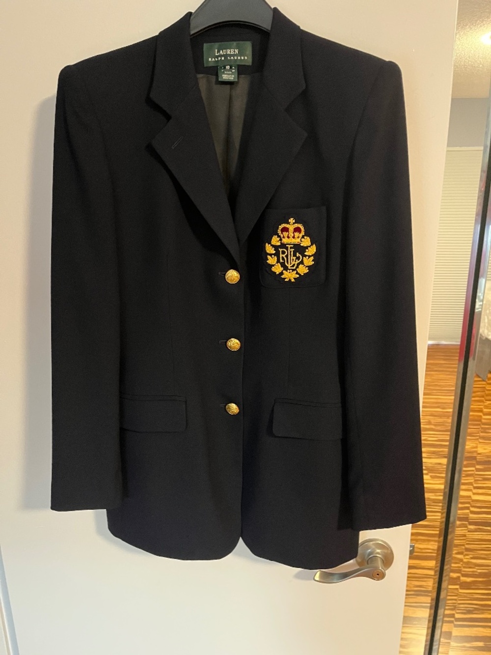 RALPH LAUREN NAVY BLUE CRESTED DOUBLE BREASTED BLAZER SIZE 10